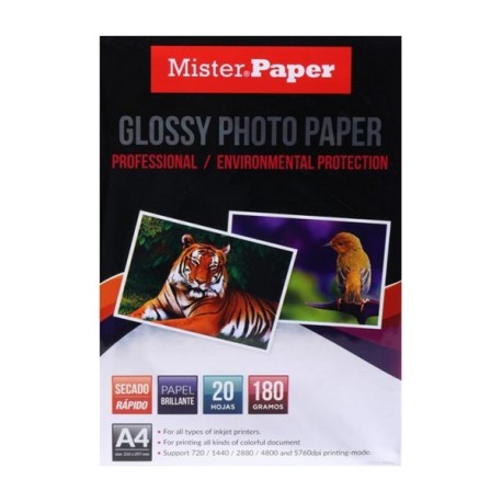 PAPEL FOTOGRAFICO GLOSSY MISTER PAPER 4A 180 GRS 20 UND