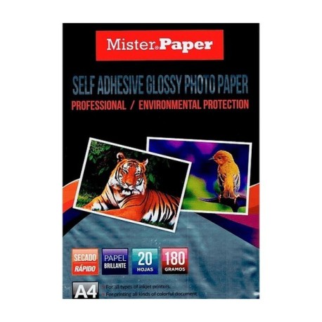 PAPEL FOTOGRAFICO GLOSSY ADHESIVE PAPER 4A 180 GRS 20 UND