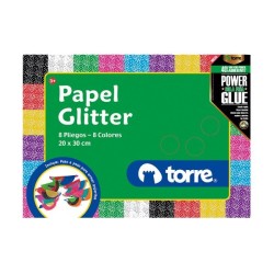 CARPETA CON PAPEL GLITTER IMAGIA 8 HOJAS 8 COLORES TORRE