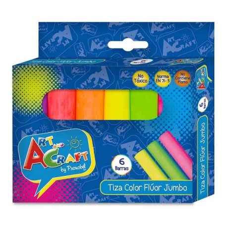 TIZA JUMBO 6 COLORES FLUOR ART & CRAFT