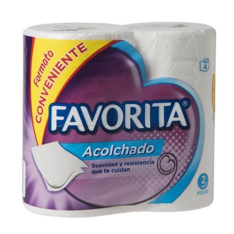 PAPEL HIGIENICO ACOLCHADO CONVENCIONAL DOBLE HOJA 4 ROLLOS FAVORITA