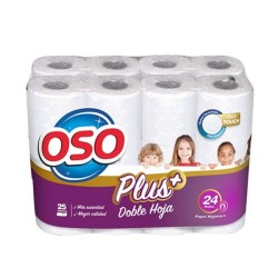 PAPEL HIGIENICO DOBLE HOJA 24 ROLLOS 25M OSO