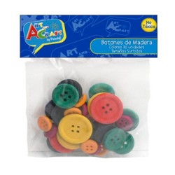 BOTONES MADERA COLORES 30 PCS TAMAÑOS SURTIDOS ART & CRAFT