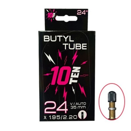 CAMARA 10TEN BUTYL 24 X 1.95-2.20 VALVULA DE AUTO 35MM METALICA CON ARGOLLA CICLO