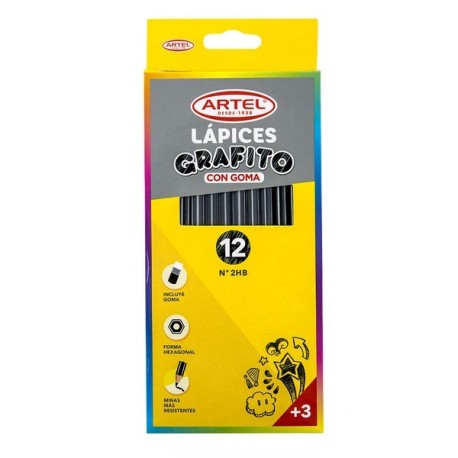 ESTUCHE 12 LAPICES GRAFITO 2HB CON GOMA ARTEL E12