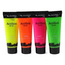 PINTURA ACRILICA COLOR NEON 4 COLORES 22ML LAVORO
