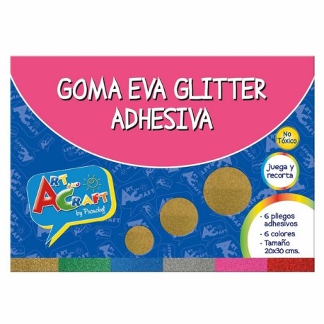 CARPETA GOMA EVA GLITTER ADHESIVA 6 COL 6 PCS 20X30CM ART & CRAFT